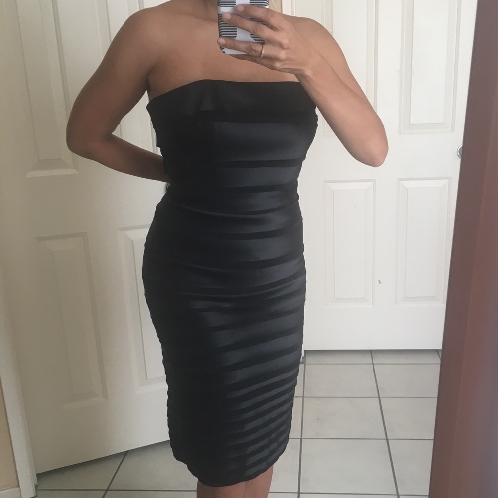WHBM Black tiered ribbon midi dress